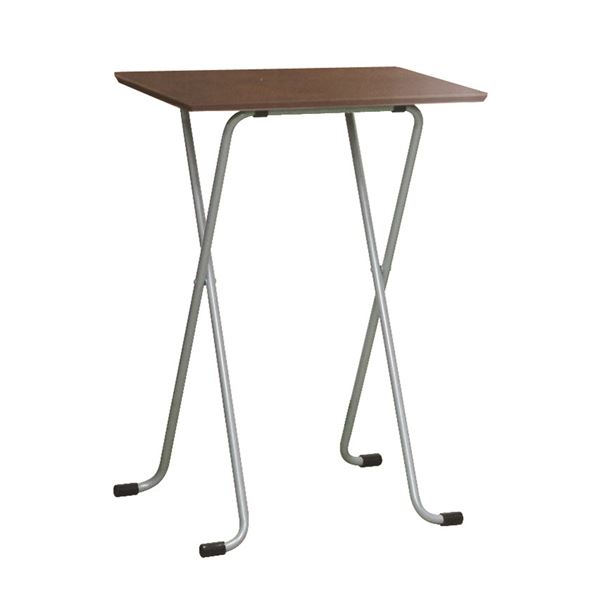 折りたたみハイテーブル 〔角型 ダークブラウン×シルバー〕 幅60cm 日本製 木製 スチールパイプ 〔ダイニング リビング〕 【北海道・沖縄・離島配送不可】