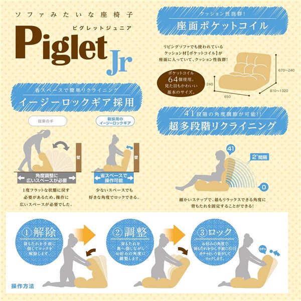 ピグレットJr FEMI（フェミ） ソファ座椅子 リクライニング ソファー コンパクト ローソファ ポケットコイル おしゃれ かわいい 【北海道・沖縄・離島配送不可】_2