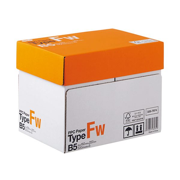 (まとめ) TANOSEE PPC PaperType FW B5 1箱(2500枚:500枚×5冊) 〔×5セット〕 【北海道・沖縄・離島配送不可】