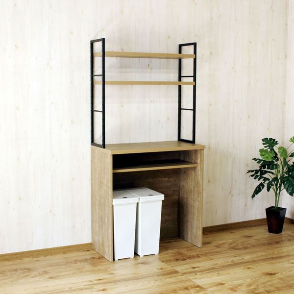 古木風木目柄のアイアン仕様の異素材カップボード 安全安心の国産品 幅約90cm 棚板タイプ レディーオークの通販は 52,372円