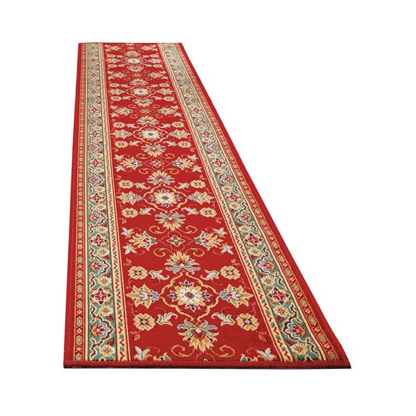 ベルギー製 廊下敷き/ラグマット 〔67×540cm レッド〕 長方形 防滑 撥水 撥油加工 高耐久性 〔玄関 キッチン〕 【北海道・沖縄・離島配送不可】