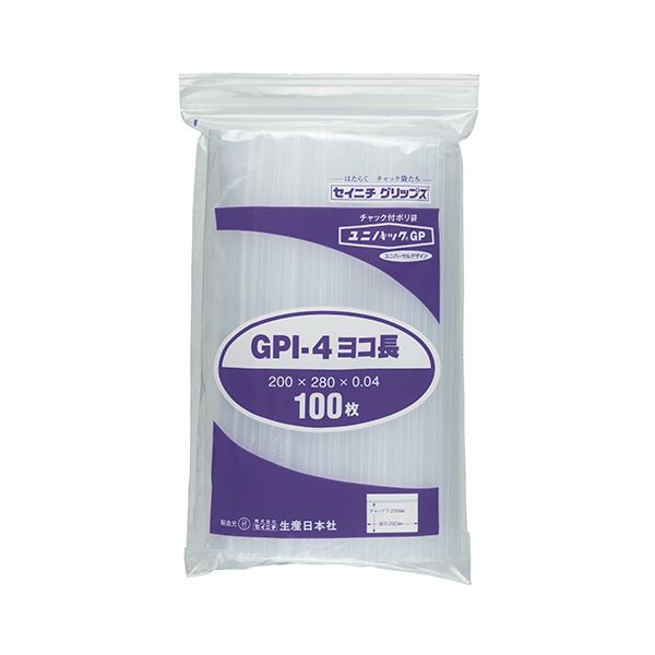 (まとめ) セイニチ ユニパックGP ヨコ長タイプヨコ280×タテ200×厚み0.04mm GPI-4ヨコナガ 1パック（100枚） 〔×10セット〕