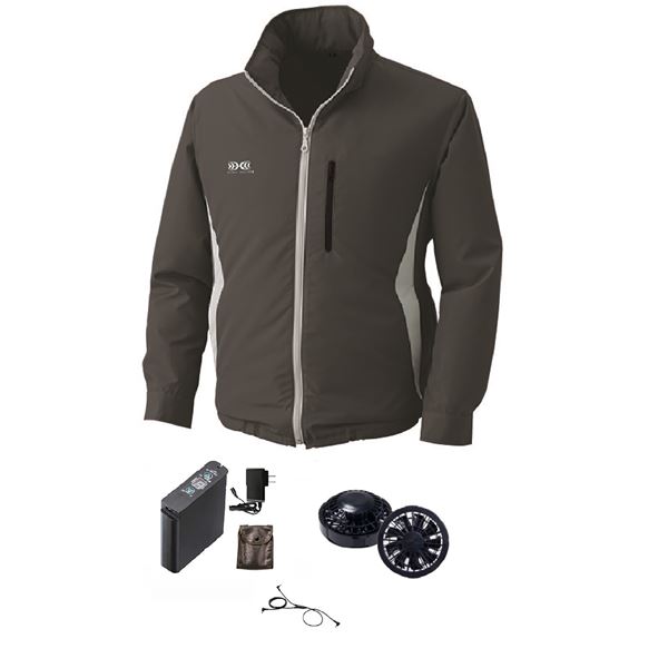 フード付き ポリエステル製 空調服/作業着 〔ファンカラー：ブラック チャコール 4L〕 リチウムバッテリー付き 撥水 LIPRO2 KU91520 【北海道・沖縄・離島配送不可】