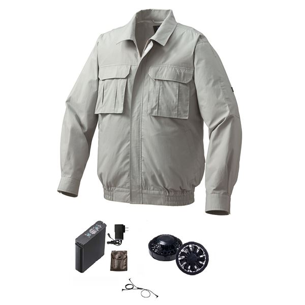 綿薄手脇下マチ付き 空調服(KU91900)/作業着 〔ファンカラー：ブラック モスグリーン XL〕 リチウムバッテリー(LIPRO2)セット 【北海道・沖縄・離島配送不可】