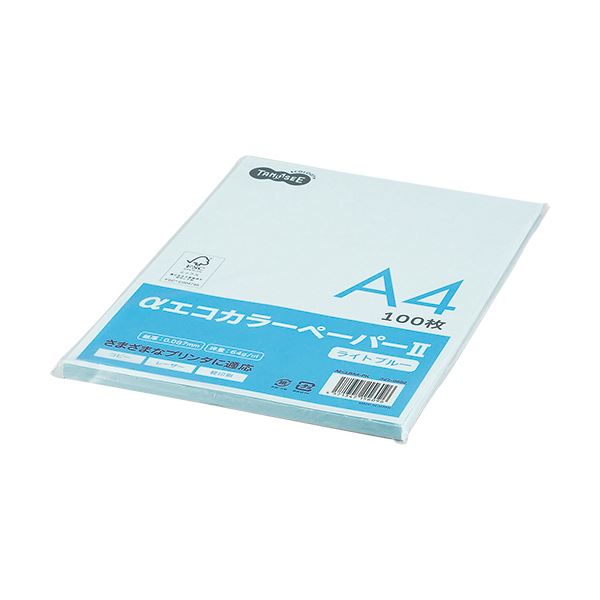(まとめ) TANOSEE αエコカラーペーパーII A4 ライトブルー 少枚数パック 1冊（100枚）  〔×30セット〕 【北海道・沖縄・離島配送不可】