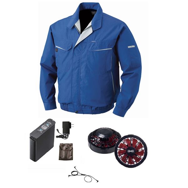 綿・ポリ混紡 空調服/作業着 〔ファンカラー：ブラックレッド カラー：ブルー LL〕 リチウムバッテリー付 コットン混 LIPRO2 KU90470 【北海道・沖縄・離島配送不可】