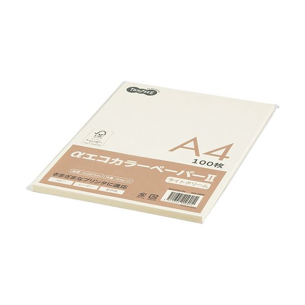 (まとめ) TANOSEE αエコカラーペーパーII A4 ライトクリーム 少枚数パック 1冊（100枚）  〔×30セット〕 【北海道・沖縄・離島配送不可】