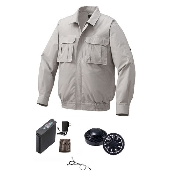 綿薄手脇下マチ付き 空調服(KU91900)/作業着 〔ファンカラー：ブラック シルバー XL〕 リチウムバッテリー(LIPRO2)セットの通販は 22,328円