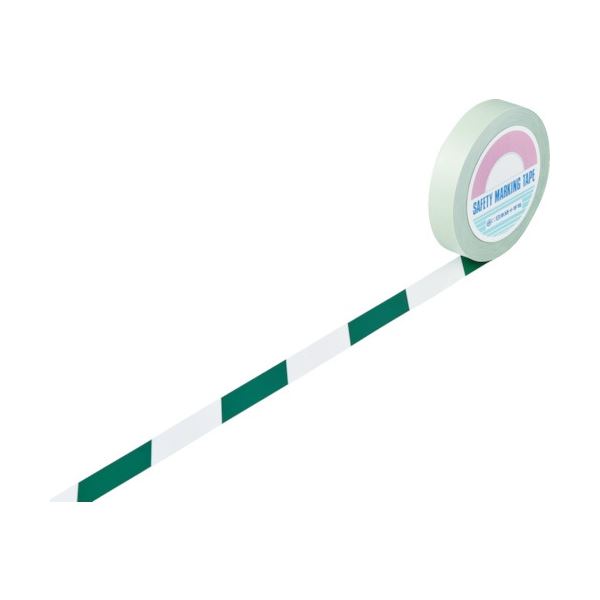 日本緑十字社 ガードテープ(ラインテープ) 白/緑(トラ柄) 25mm幅×100m 148024 1巻の通販は 33,077円