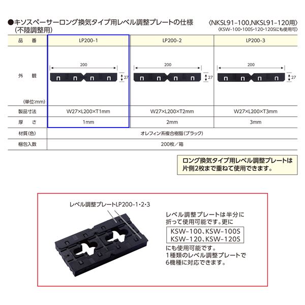 ロング換気タイプ用 レベル調整プレート LP200-1 箱入[200枚入] 〔0837-06181〕 【北海道・沖縄・離島配送不可】_1