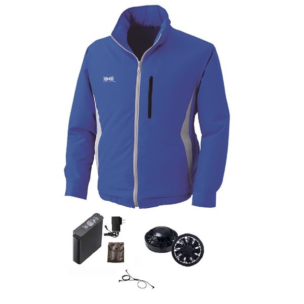 フード付き ポリエステル製 空調服/作業着 〔ファンカラー：ブラック ブルー 4L〕 リチウムバッテリー付き 撥水 LIPRO2 KU91520 【北海道・沖縄・離島配送不可】