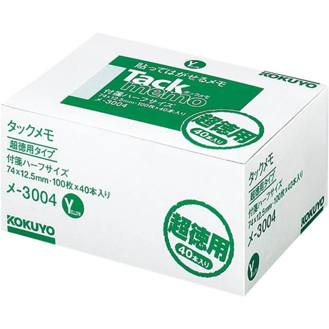 （まとめ買い）コクヨ タックメモ 超徳用 付箋タイプ 74×12.5mm 100枚×40冊 黄色 メ-3004 〔×3〕 【北海道・沖縄・離島配送不可】