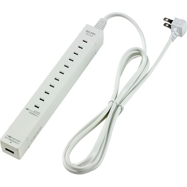 （まとめ買い）ELPA どこでも差せる電源タップ AC5個口 USB-A×1 コード長1. 5m WL-USB5015B(W) 〔×3〕 【北海道・沖縄・離島配送不可】