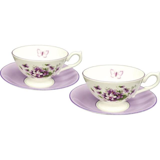 【ギフト】エインズレイ イングリッシュバイオレット ペア ティーカップ&ソーサー 【北海道・沖縄・離島配送不可】の通販は