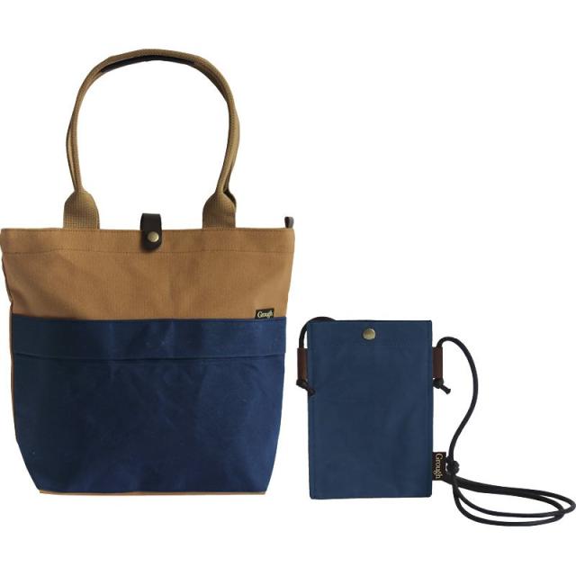 【ギフト】パラフィン加工帆布×レザー トートバッグ&スマホミニショルダー ネイビー×ブラウン 【北海道・沖縄・離島配送不可】
