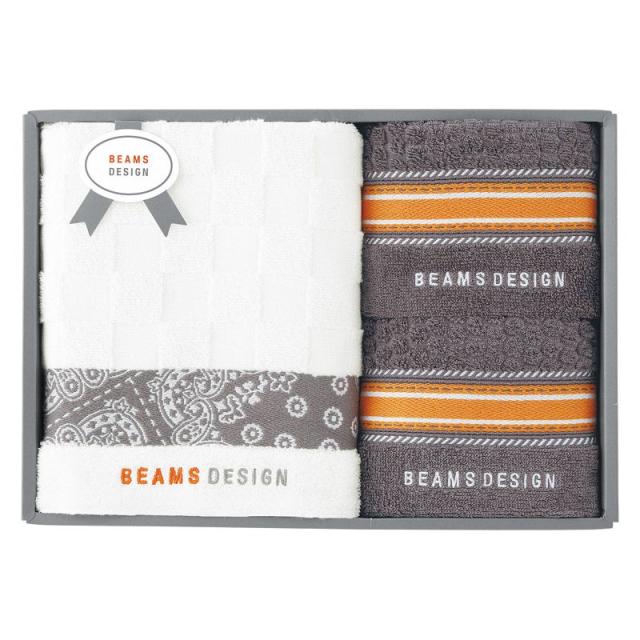 【ギフト】BEAMS DESIGN チェッカーバンダナ バスタオル&フェイスタオル2P グレー 【北海道・沖縄・離島配送不可】