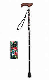 ウェルファン 夢ライフステッキ スリムネック折畳スリムタイプ(柄) ブラックフローラル ギフトボックス仕様 009735 【北海道・沖縄・離島配送不可】