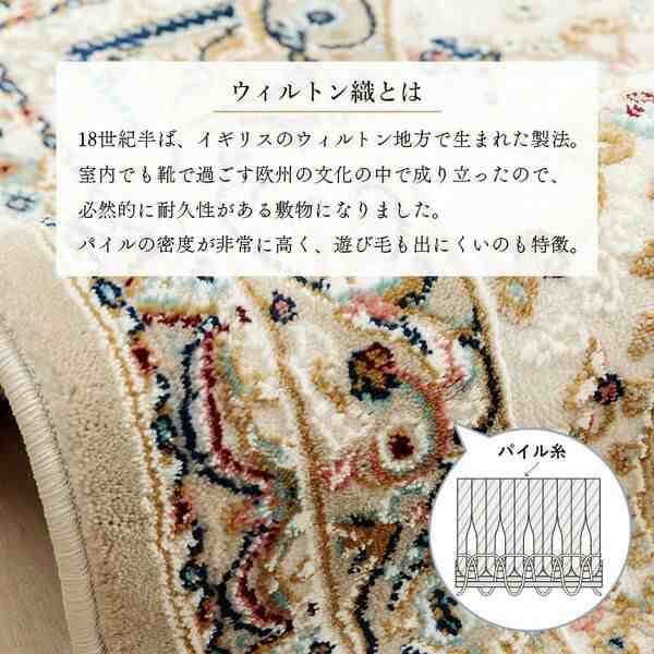 玄関 マット トルコ製 ウィルトン 織り クラシカル柄 エレガンス柄 上品 ヒートセット加工 立体感 高目付 肌触り柔らか 抗菌防臭 消臭 丈夫 ベッドサイド用 約50×80cm ベージュの通販は