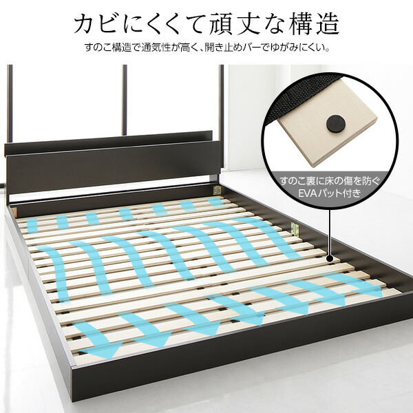 ベッド セミダブル 国産ポケットコイルマットレス付 ハード ホワイト 低床 すのこ コンセント 宮付 ローベッド 【北海道・沖縄・離島配送不可】_7