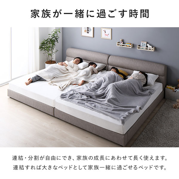 ベッド ワイドキング 200 S＋S 3ゾーンポケットコイルマットレス付 グレージュ 連結 高さ調整 脚付 PVCレザー すのこ 【北海道・沖縄・離島配送不可】_3