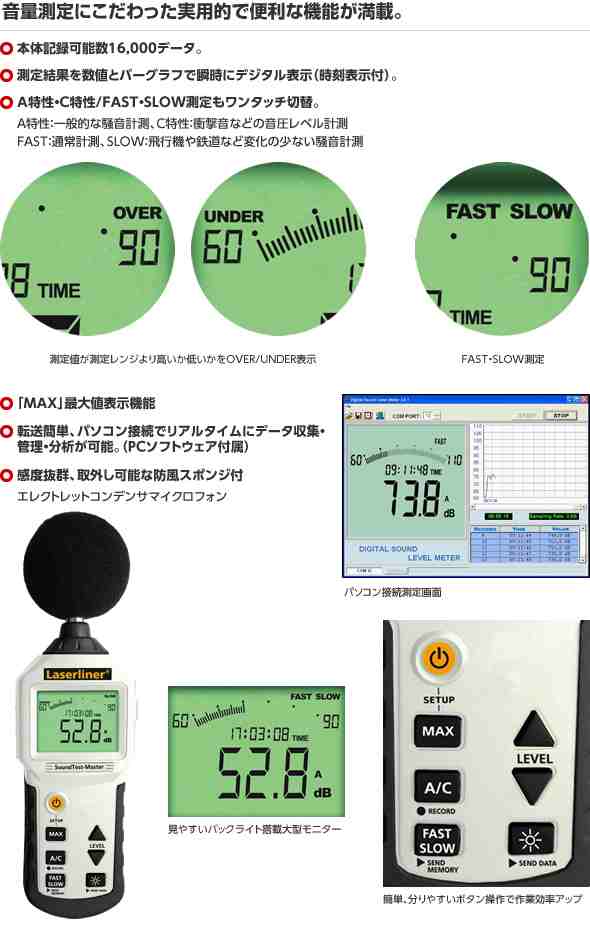 騒音計 (音量測定器/環境測定器) ウマレックス 防風スポンジ/データ