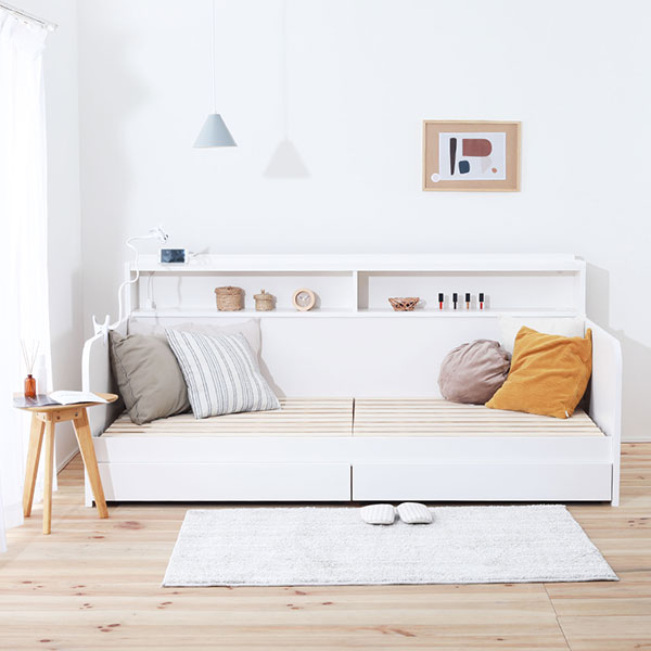 デイベッド すのこベッド フレーム単品 〔シングル ホワイト〕 収納