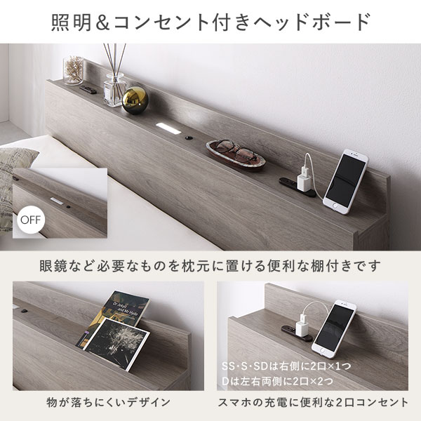 ベッド ダブル 3ゾーンポケットコイルマットレス付 ホワイト 宮付 すのこベッド 【北海道・沖縄・離島配送不可】_7