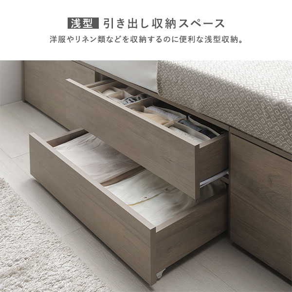 宮付き チェスト ベッド 通常丈セミダブル ホワイト 薄型国産ポケットコイルマットレス付 引き出し 収納ベッド 棚付 【北海道・沖縄・離島配送不可】_5