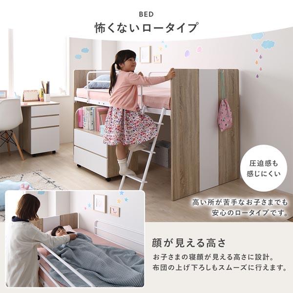 システムベッド 3点セット ＋ マットレス付き ベッド幅102cm グレー シングル ロフトベッド 学習机 デスクワゴン 子供部屋 【北海道・沖縄・離島配送不可】_7