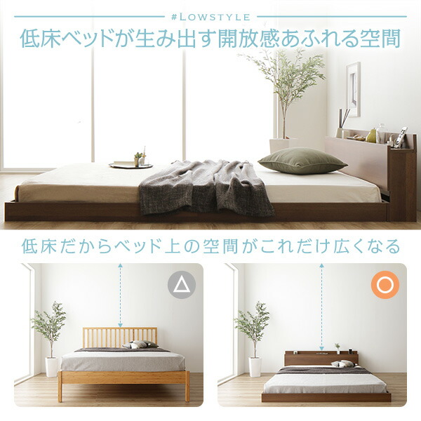 ベッド ダブル 国産ポケットコイルマットレス付 ハード ナチュラル 低床 すのこ コンセント 宮付 ローベッド 【北海道・沖縄・離島配送不可】_5