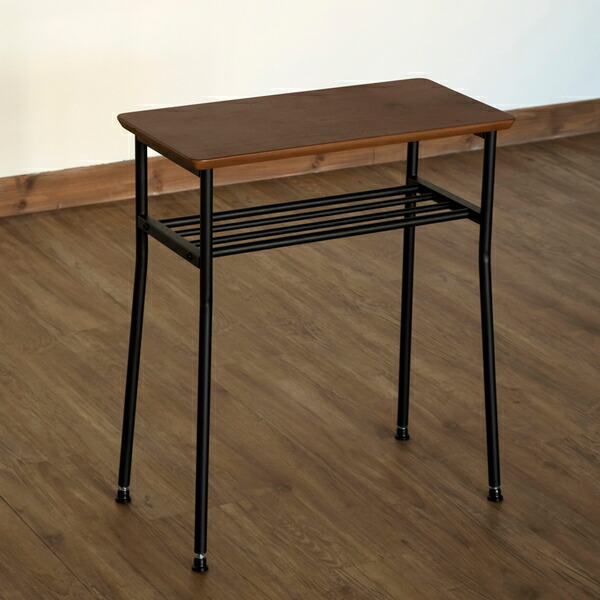 棚付サイドテーブル 約幅48×奥行25.5×高さ55cm アンティークブラウン