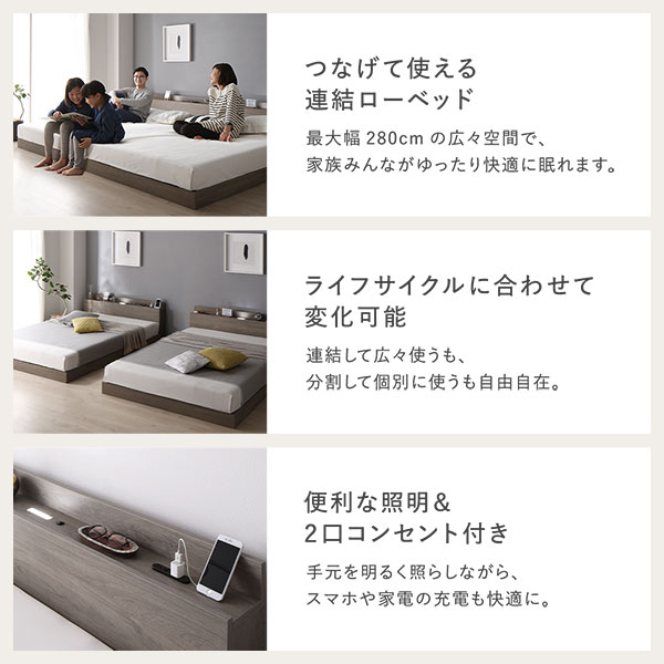 ベッド クイーン 160 SS＋SS 3ゾーンポケットコイルマットレス付 ブラウン 宮付 連結ベッド すのこベッド 【北海道・沖縄・離島配送不可】_2