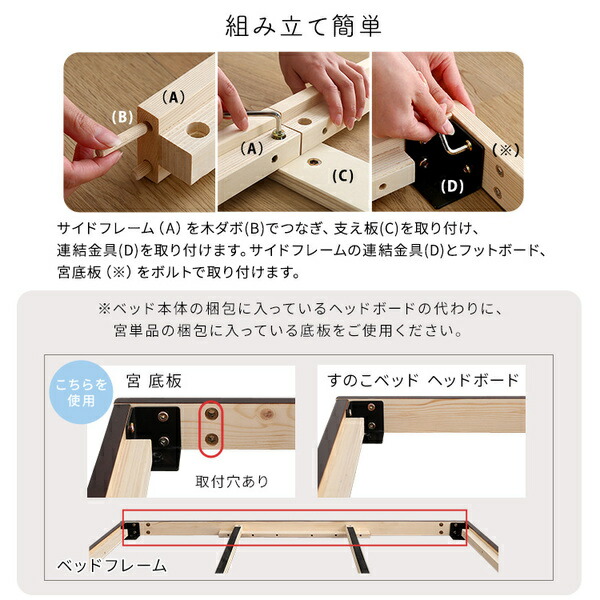 〔宮セット〕パイン材高さ2段階調整脚付きすのこベッド（ダブル） ナチュラル 組立品 【北海道・沖縄・離島配送不可】_8
