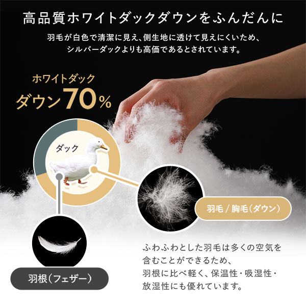 羽毛 掛け布団 セミダブル ライトグレー ダウン率70％ 日本製 高品質ホワイトダックダウン 防ダニ 防花粉 防汚 抗菌 防臭 掛布団 【北海道・沖縄・離島配送不可】_6