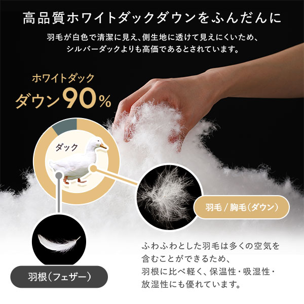羽毛 掛け布団 シングル ホワイト ダウン率90％ 日本製 高品質ホワイトダックダウン 防ダニ 防花粉 防汚 抗菌 防臭 掛布団 【北海道・沖縄・離島配送不可】_6