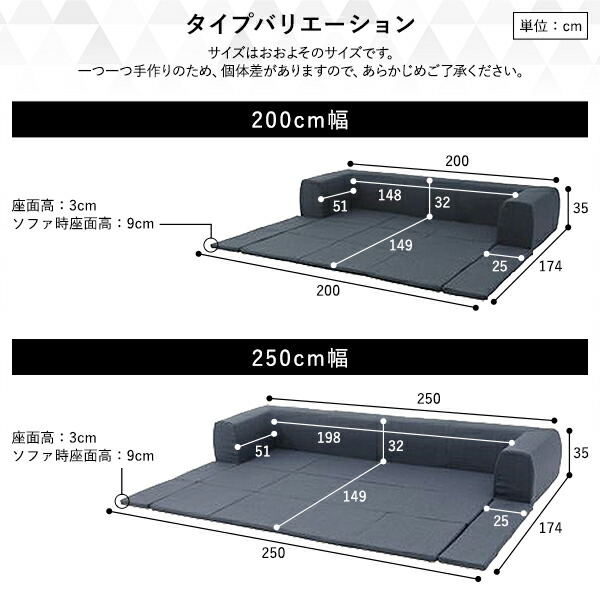 フロアソファー/ローソファー 〔Lサイズ インディゴブルー〕 幅250cm 日本製 フロアマット 洗えるカバー付き 〔リビング〕 【北海道・沖縄・離島配送不可】_8