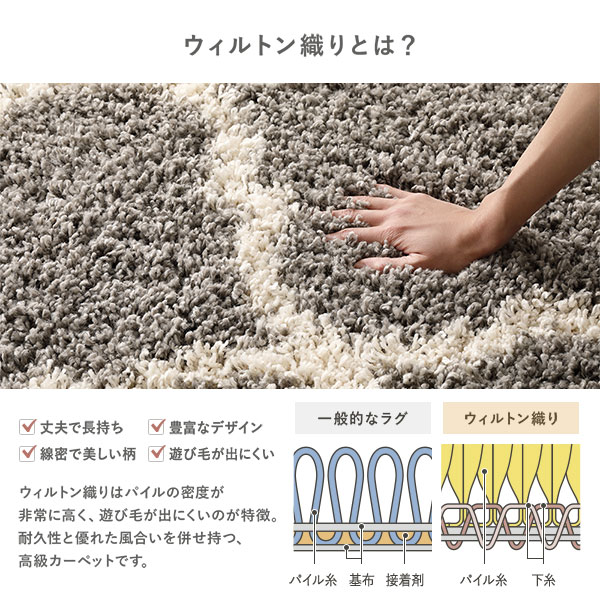 デザイン ラグ マット 約200×250cm マラケシュ柄 グレージュ エジプト製 ウィルトン織 耐久性 シャギーラグ 絨毯 フロアマット 【北海道・沖縄・離島配送不可】
