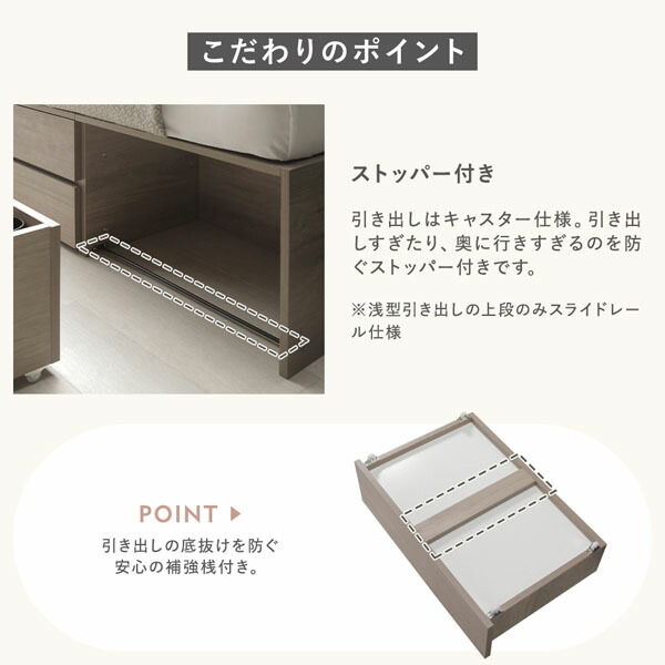 宮付き チェスト ベッド 通常丈シングル ブラウン 3ゾーンポケットコイルマットレス付 引き出し 収納ベッド 棚付 【北海道・沖縄・離島配送不可】_6