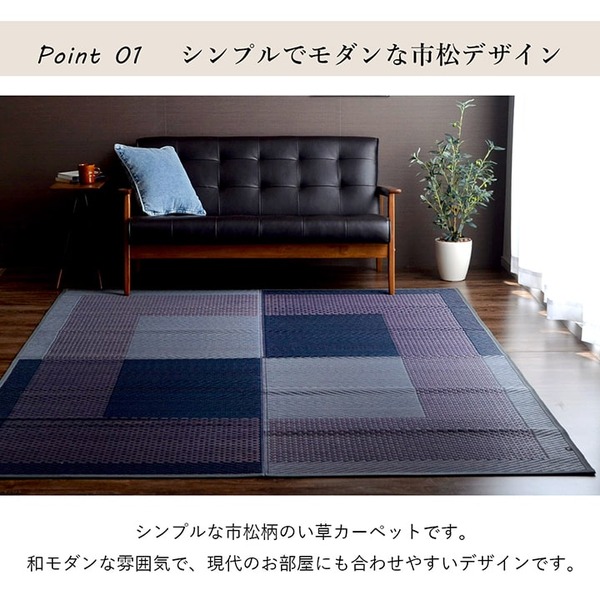 夏用 い草 ラグマット/絨毯 〔シンプル ネイビー 191×191cm〕 正方形