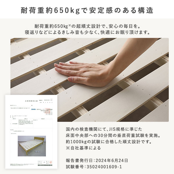 ベッド クイーン 3ゾーンポケットコイルマットレス付 ナチュラル 宮付 コンセント付 脚付 頑丈 天然木 すのこベッド 【北海道・沖縄・離島配送不可】_8