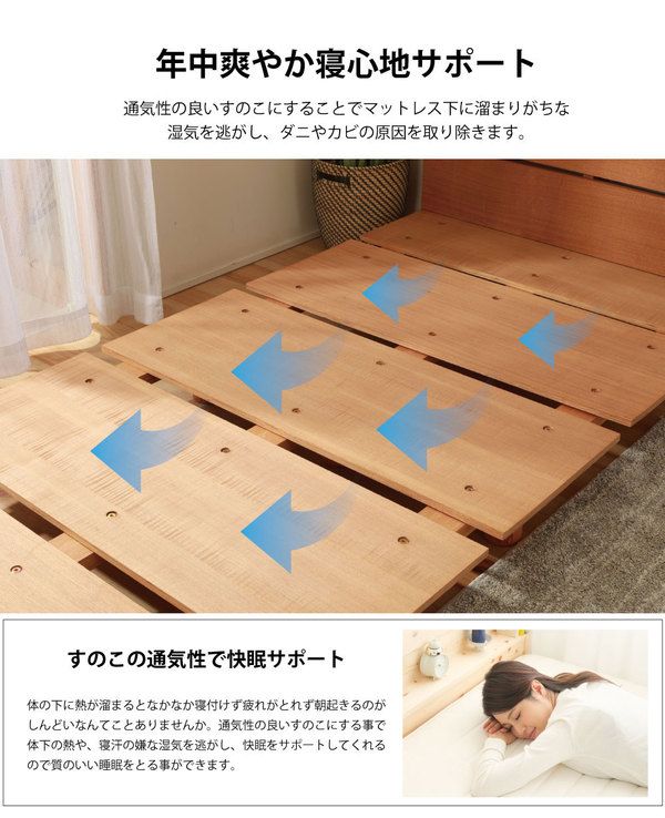 継ぎ脚 頑丈スノコベッド セミダブル 日本製ポケットコイルマットレス （ソフト）付き 組立品〔代引不可〕(代引不可) 継ぎ脚 頑丈スノコベッド セミダブル 日本製ポケットコイルマットレス