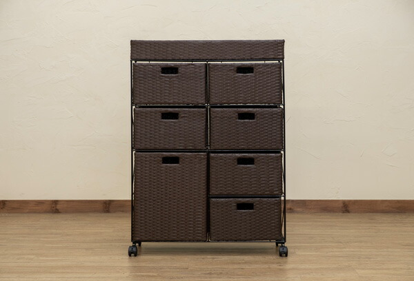 ラタン調 チェスト 4段ワイドアイボリー (IV） 【北海道・沖縄・離島