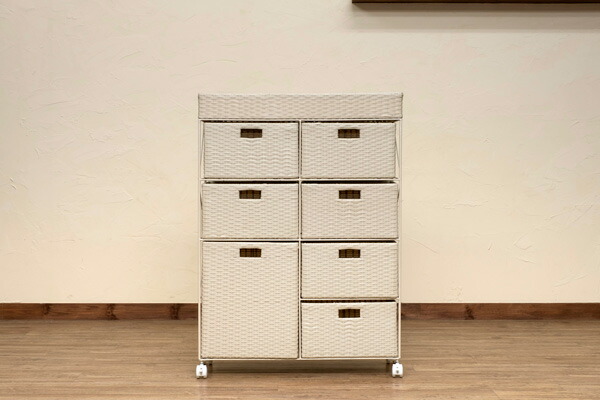 ラタン調　チェスト　4段ワイド　アイボリー dショッピング |ラタン チェスト ワイド 4段 引き出し 天然籐
