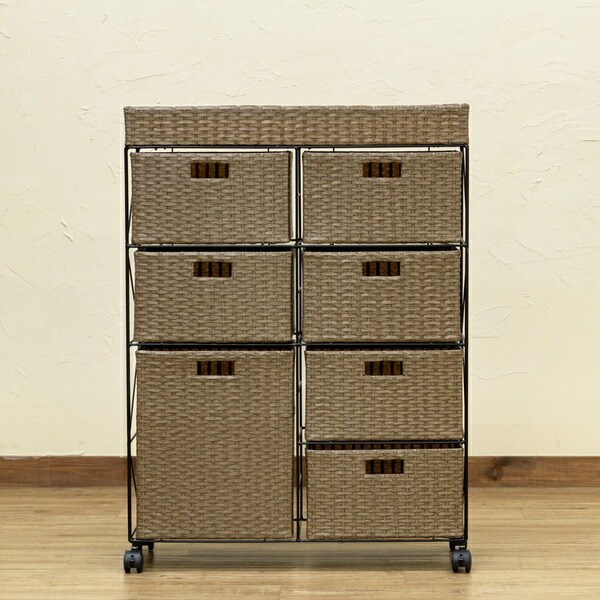 ラタン調チェスト4段ワイドアイボリー