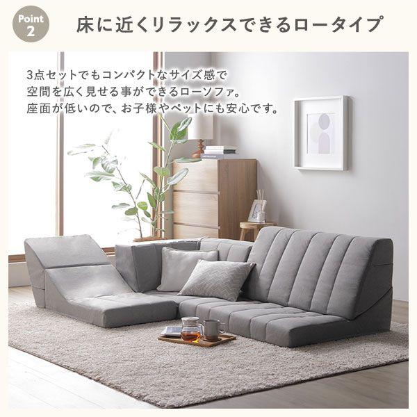 コーナー ソファセット 3点セット ライトグレー ハイバック リクライニング ホットカーペット可 フロアソファー 組立品 【北海道・沖縄・離島配送不可】_6