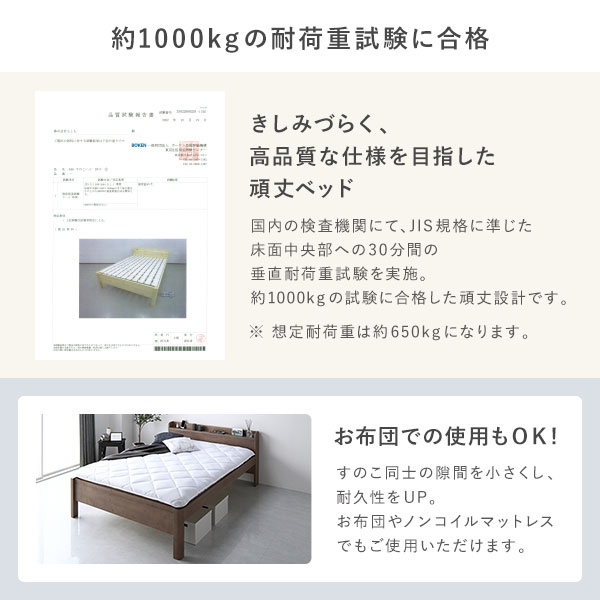 ベッド シングル ボンネルコイルマットレス付き ブラック 頑丈 すのこ 棚付き コンセント付き 高さ調整可 耐荷重650kg 木製の通販は