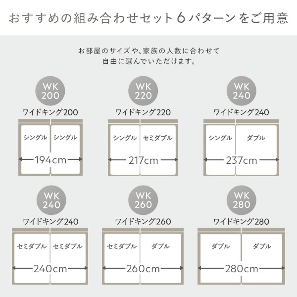 ベッド ワイドキング 260 SD＋D 3ゾーンポケットコイルマットレス付 スレートグレー 連結 すのこ 宮付 脚付 ローベッド 【北海道・沖縄・離島配送不可】_4