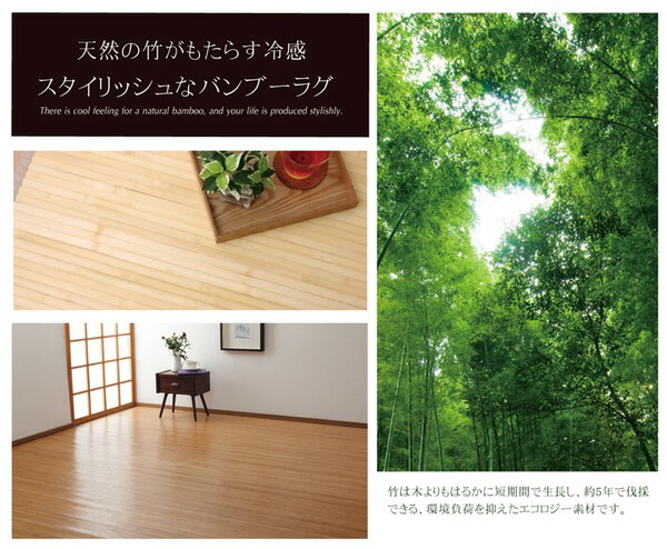 竹ラグ/ラグマット 〔無地 約2畳 約180×220cm〕 長方形 裏面：不織布 ナチュラル バンブー 丈夫 熱伝導率 〔リビング〕 【北海道・沖縄・離島配送不可】_2