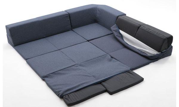 カバーが洗えるマット付きコーナーソファー BL ブルーの通販は