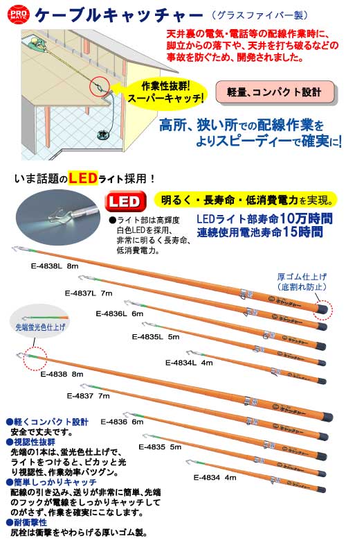 【楽天カード分割】 ケーブルキャッチャー 〔伸長時寸法/7m〕 プロメイト E-4837 その他